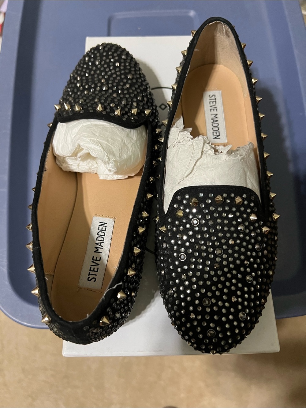 Steve Madden Black Studded Slip-On Loafers-6.5